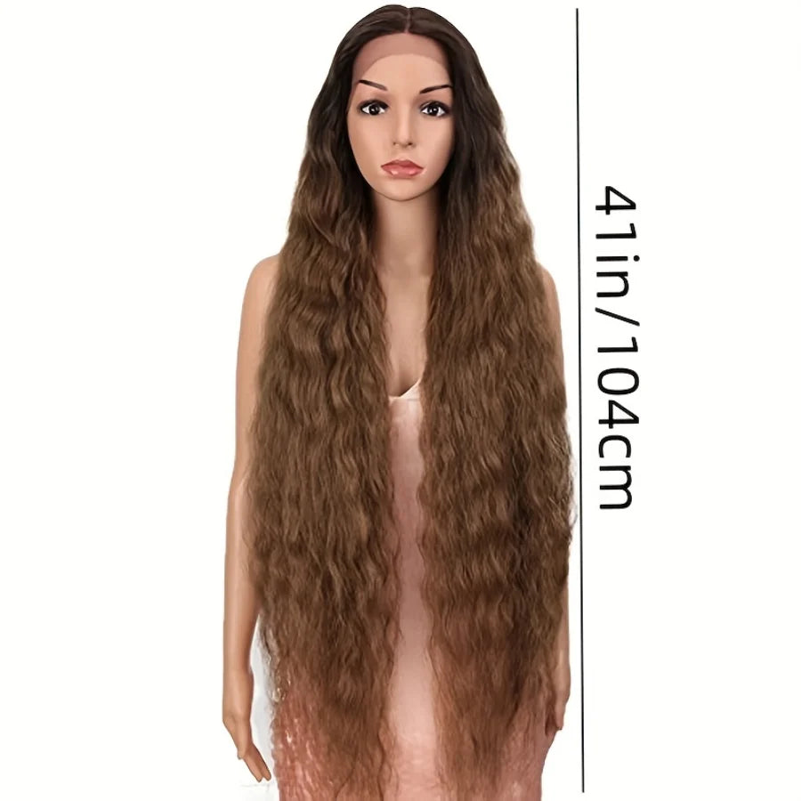 41in/104cm Lace Front Super Long Wavy Wig Middle Part Lace 130% Density Synthetic Wigs