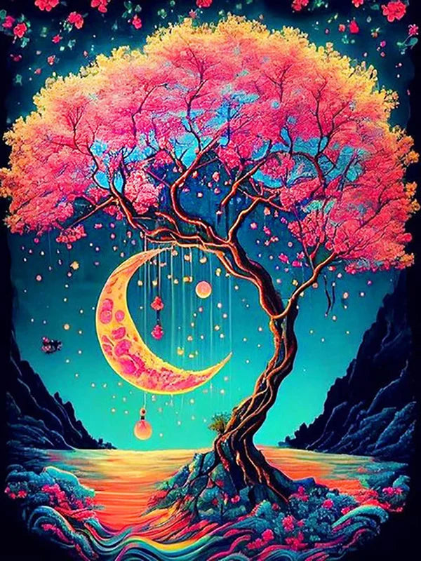Colorful Trees And The Moon Personality DIY Full Drill Diamond Decorative Painting