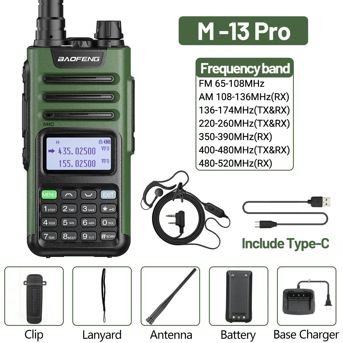 BaoFeng UV-13 PRO V2 V1 Walkie Talkie M-13 Pro Dual Band 999 Channels Type-C Long Range UV-5R Transceiver Ham CB Two Way Radio