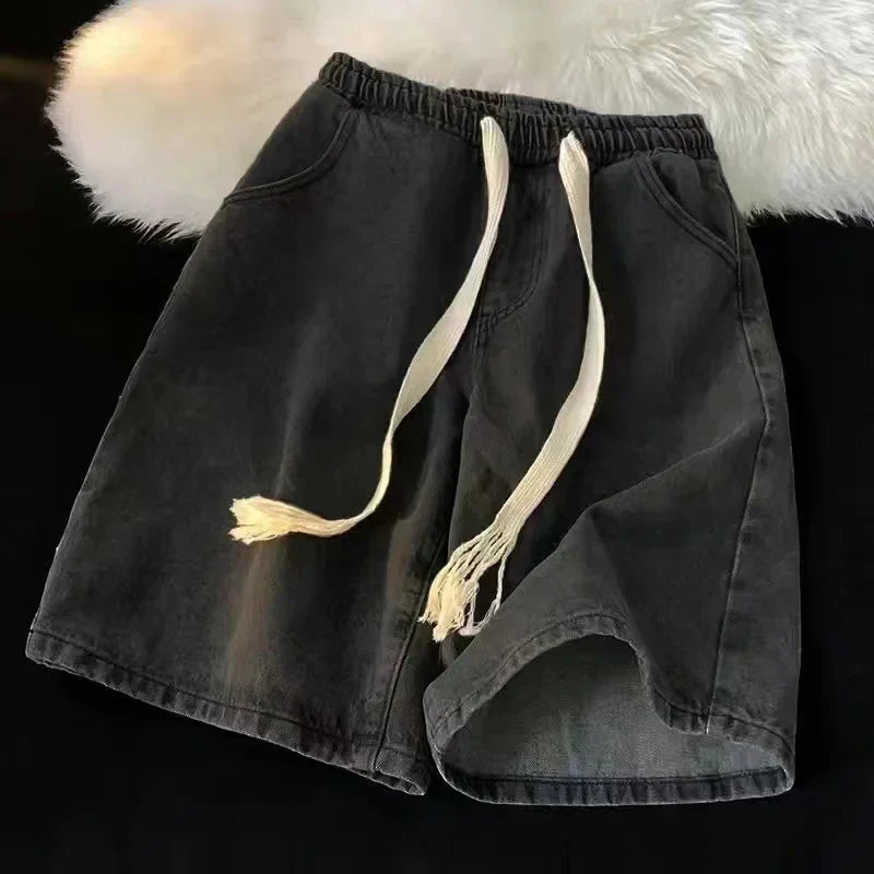 Y2k Hip Hop Vintage Loose Jorts Harajuku Streetwear Summer Punk Rock Letter Embroidery Fashion Denim Shorts Men Clothing