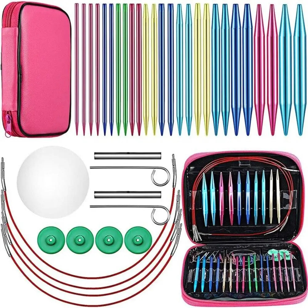 (Pack of 26) Aluminum Circular Knitting Needles Set Interchangeable 13Sizes Crochet Hooks Interchangeable Crochet Needles for Knitting