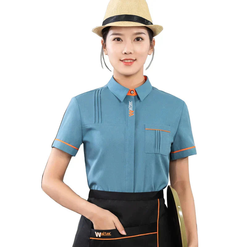 Milk Tea Shop Work Clothes Summer Catering Restaurant Waiter Uniform Woman Baker Waiter Shirt Hotel Food Serice Waitress Uniform
