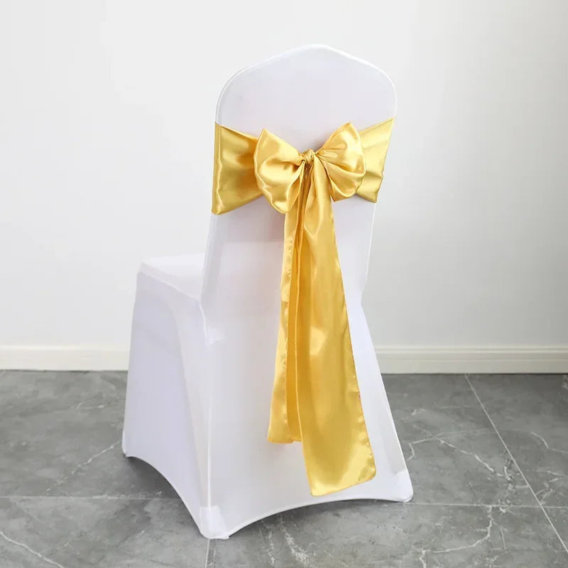 (Pack of 50) Wholesale 10/ Satin Chair Bow Sashes Wedding Chair Knot Ribbon Ties For Party Event Hotel Banquet Supplies Home Decorations