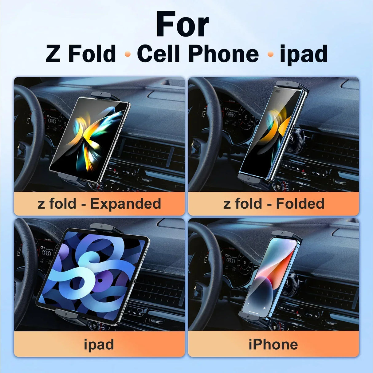 Hipacool Car Phone Clip Holder for Air Vent Handsfree Stand for Z Fold Phone Pad Auto Mount Support Car Accessories GPS Stand