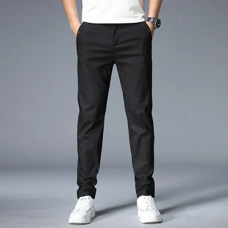 Spring Summer Casual Pants Men Thin Stretch Slim Fit Elastic Waist Business Classic Korean Trousers Male Khaki Gray 38