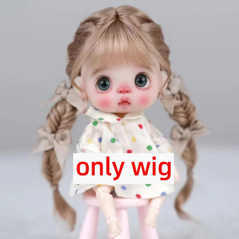Doll Wig Bangs Ponytail Curly Soft Mohair Wig Suitable for Ob11, 1/12bjd, 1/8BJD Doll Wig Doll Accessories