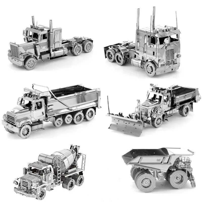 3D Metal Puzzles DIY Assembly Model Engineering Vehicle Long Nose Truck Loader Crane Mixer Car Educational Toys for Children