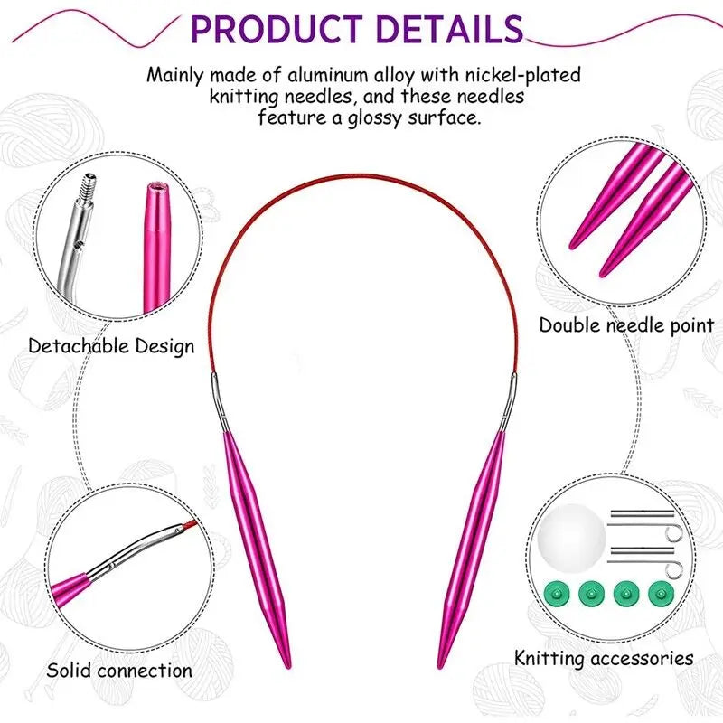 (Pack of 26) Aluminum Circular Knitting Needles Set Interchangeable 13Sizes Crochet Hooks Interchangeable Crochet Needles for Knitting