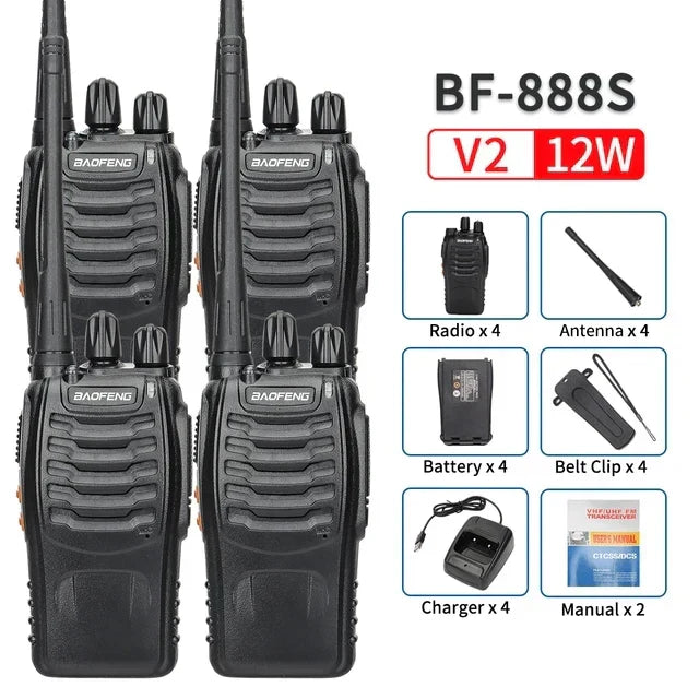 (Pack of 4) 2/ Baofeng BF-888S 12W Walkie Talkie Dual Band Portable Long Range Standby UHF 400-470MHz USB Ham Two Way Radio for Hunting
