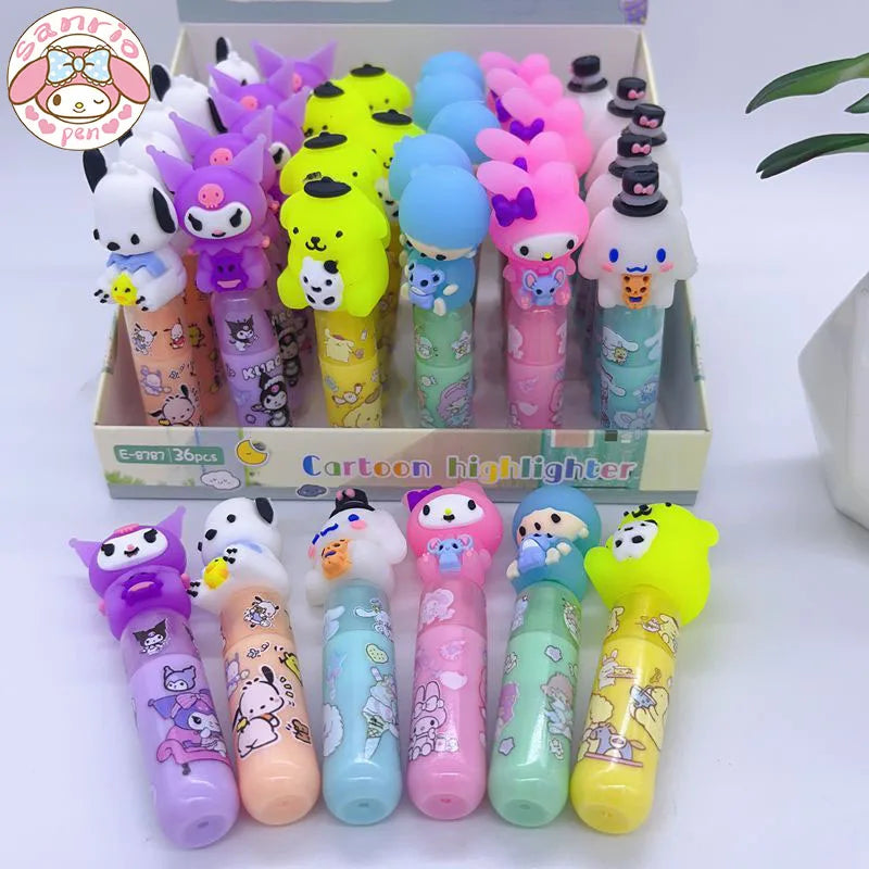 (Pack of 36) Sanrio 18/ Multi-color Marker Cute Cartoon Mini Fluorescent Pen Creative Students Draw Key Paint Marker Pen Stationery Gift