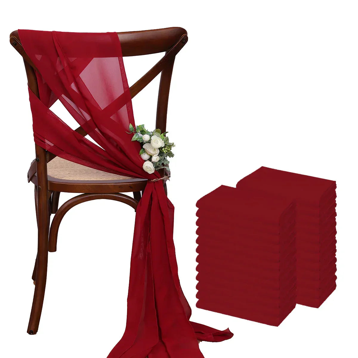 (Pack of 24) 17x275cm Chiffon Chair Sashes 12 Set Sage green Chair Sash Wedding Chair Covers Ribbon Wedding Party Aisle Chair Decor