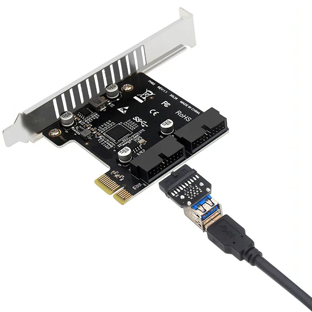 USB 3.0 PCI-E Expansion Card 19Pin 20Pin Header USB 3 To PCIE Adapter Card Front Panel Converter Controller for Desktop Computer