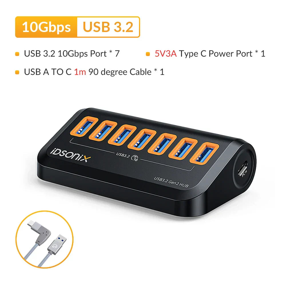 IDsonix USB Splitter USB 3.2 Hub 10Gbps Type C Adapter Multi Ports USB 3.0 Docking Station Hub for Surface Macbook Laptop PC Hub