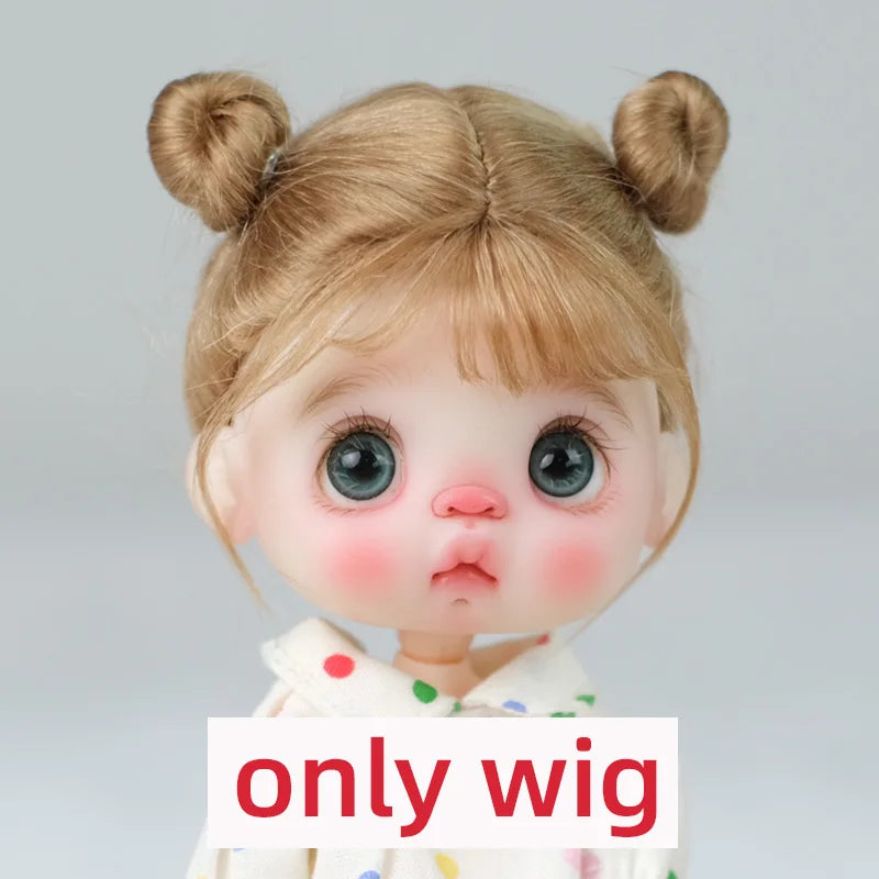 Doll Wig Bangs Ponytail Curly Soft Mohair Wig Suitable for Ob11, 1/12bjd, 1/8BJD Doll Wig Doll Accessories