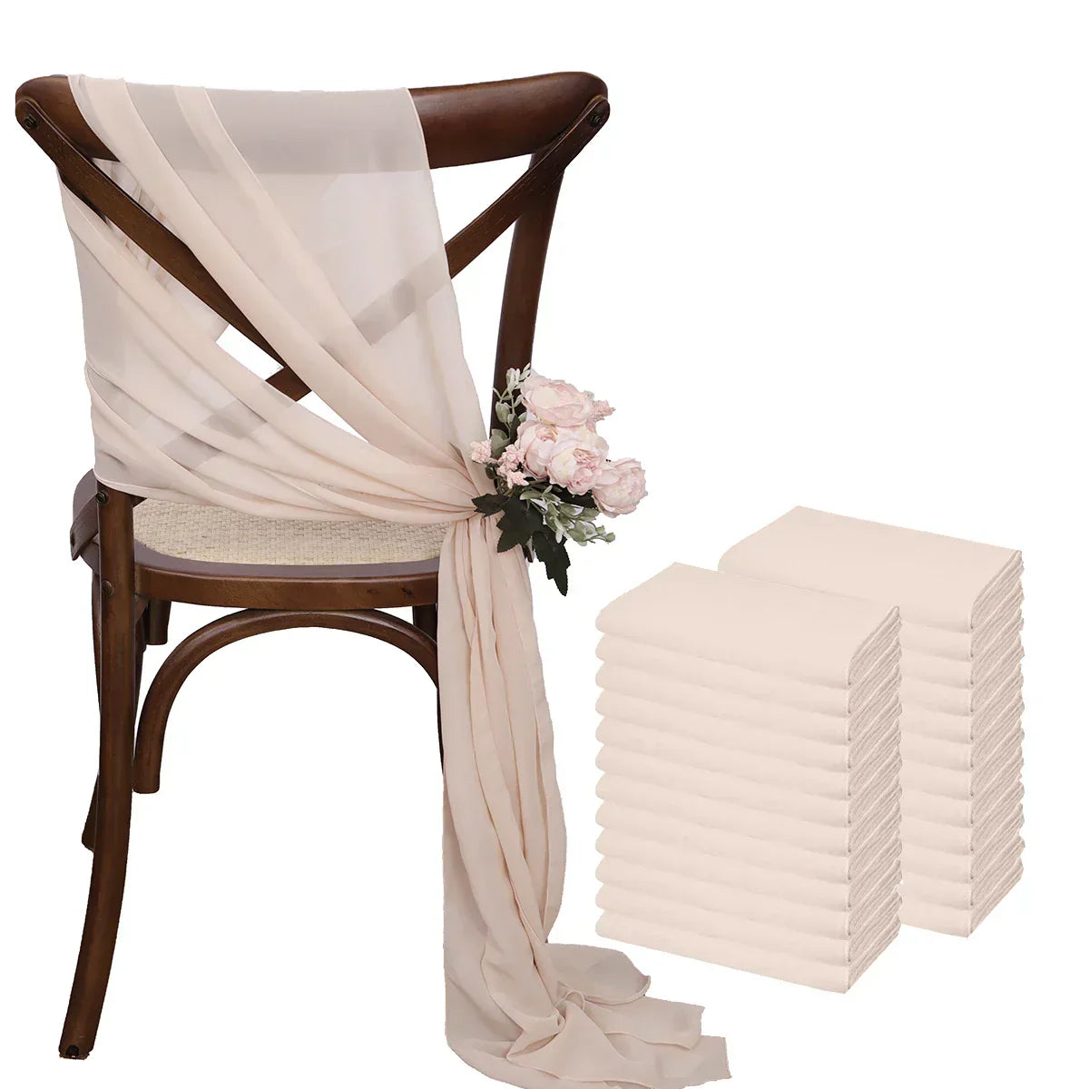 (Pack of 24) 17x275cm Chiffon Chair Sashes 12 Set Sage green Chair Sash Wedding Chair Covers Ribbon Wedding Party Aisle Chair Decor