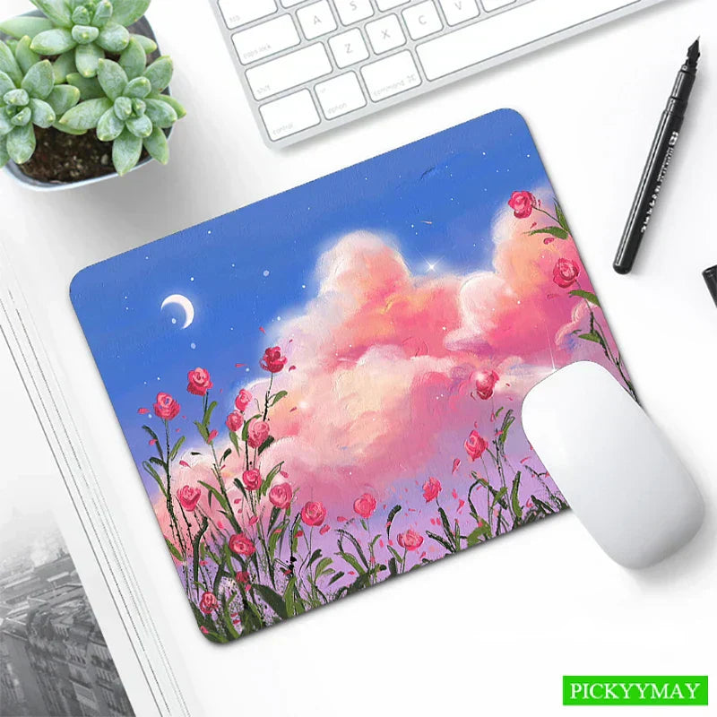 Small Mouse Pad Green Cute Flower Mousepad Kawaii Cat And Rabbit Cartoon Laptop Rug Keyboard Table Mat Deskpads Pc Mausepad 2mm