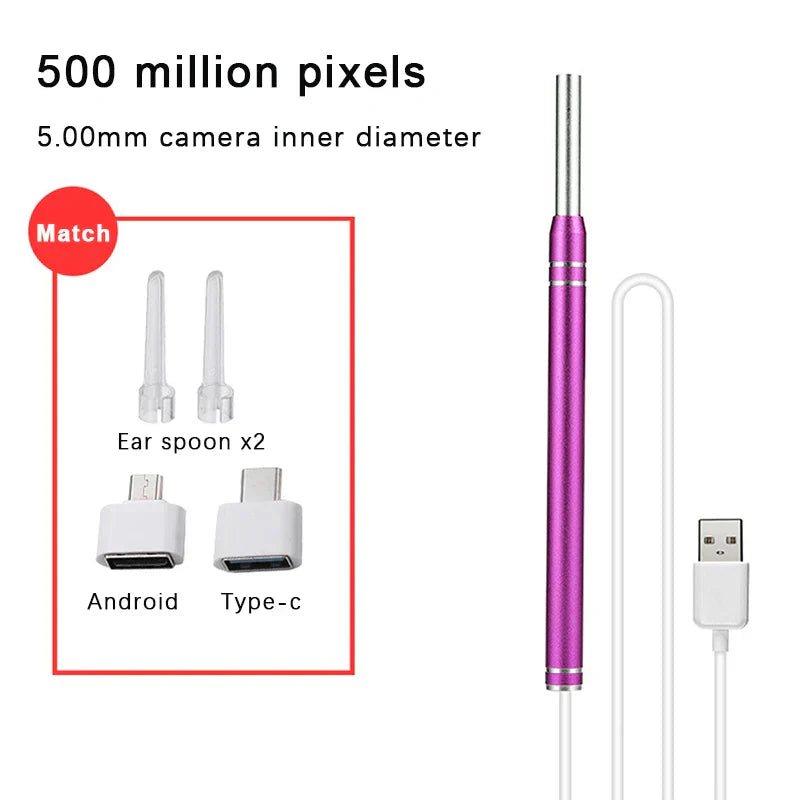 Smart Visual Earpick Endoscope Spoon Ear Cleaner Camera Otoscope Ear Wax Remover Earwax Removal Tool Support Android PC Type-c