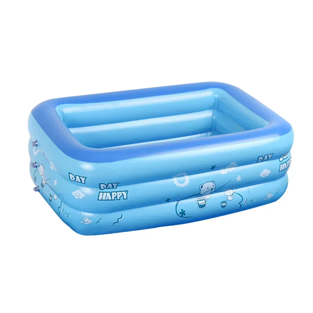 Inflatable Baby Ball Pit Pool Toddler Water Game Play Center Rectangle Blow Up Swimming Pool 3 Rings for Outside Backyard Ground