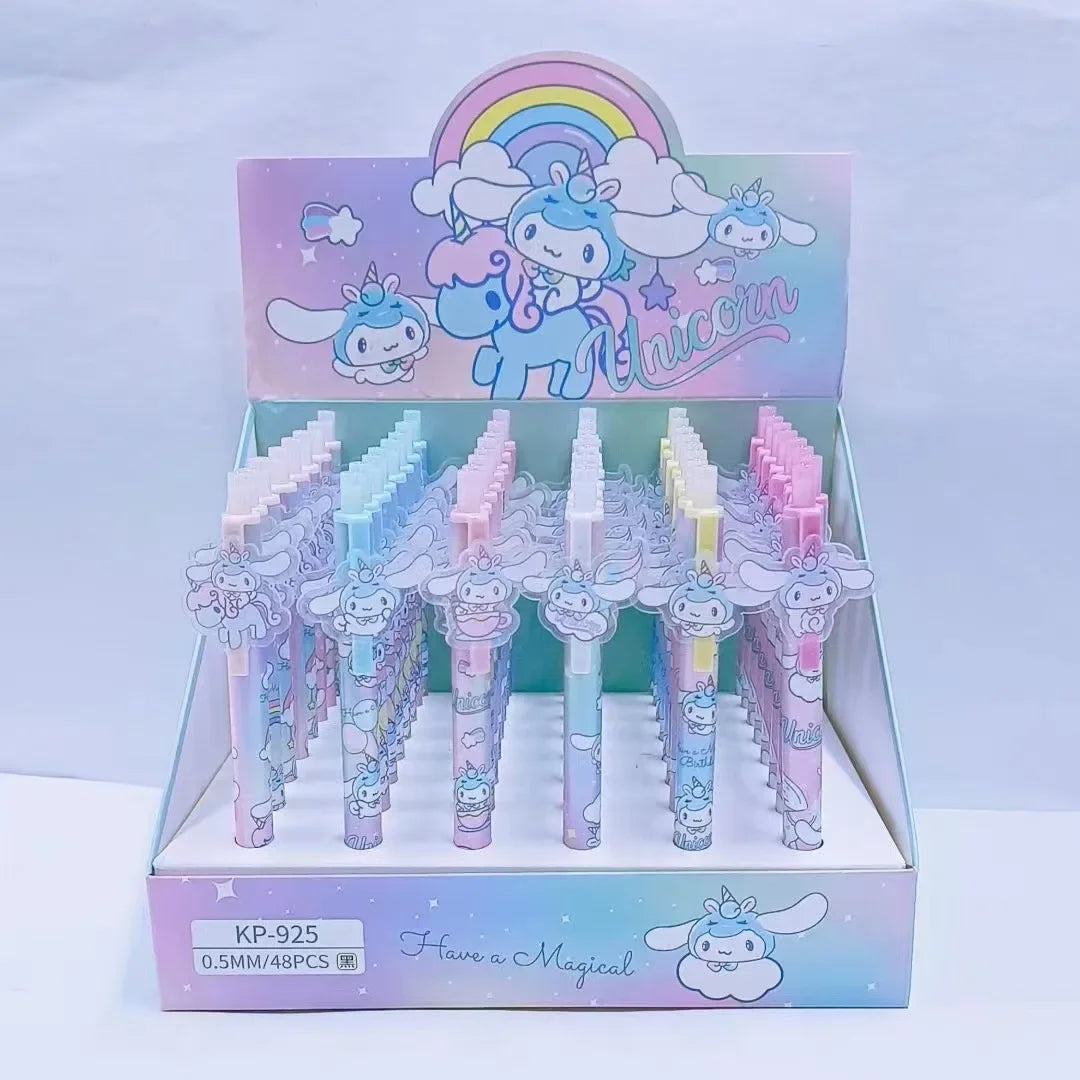 (Pack of 48) Sanrio Gel Pen New Lovely Hello Kitty Cinnamoroll Acrylic Patch Melody Cartoon Students Cute Supplies Stationery Wholesale