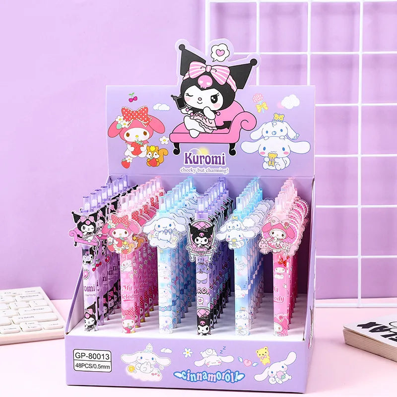 (Pack of 48) Sanrio Gel Pen New Lovely Hello Kitty Cinnamoroll Acrylic Patch Melody Cartoon Students Cute Supplies Stationery Wholesale