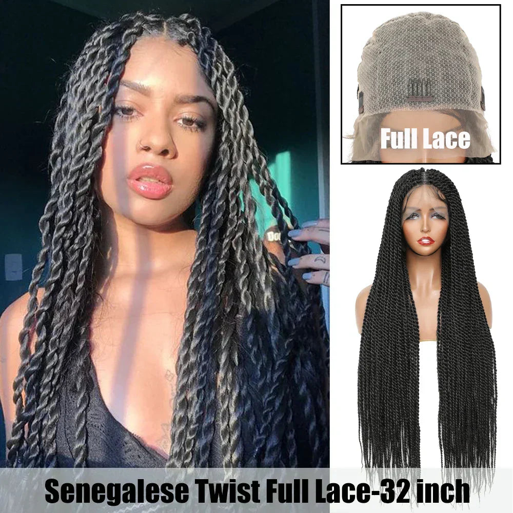 X-TRESS Full Lace Braided Wigs Faux Locs Synthetic Lace Front Wig for Women 32 Inch Long Straight Dreadlocks Free Part Lace Wigs