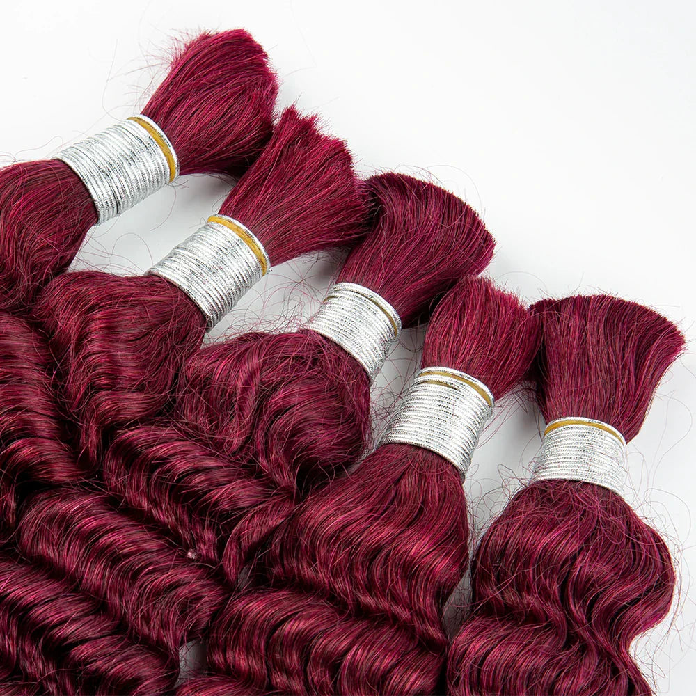 Burgundy Human Hair Extension Deep Curly Virgin Human Bulk Hair No Weft Hair Bundles for Weaving