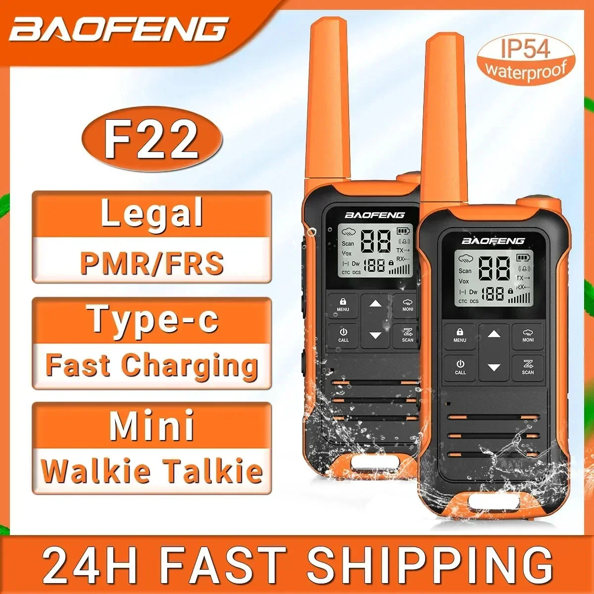 (Pack of 2) Baofeng F22 Walkie Talkie Portable Mini Communication Radio Profesional PMR446 /FRS Talkie Walkies Transceiver Radio