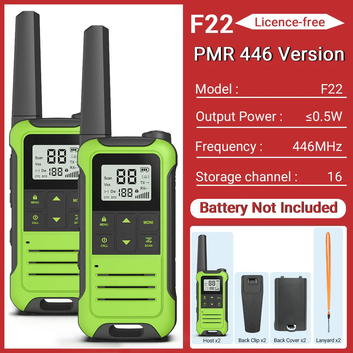 (Pack of 2) Baofeng F22 Walkie Talkie Portable Mini Communication Radio Profesional PMR446 /FRS Talkie Walkies Transceiver Radio