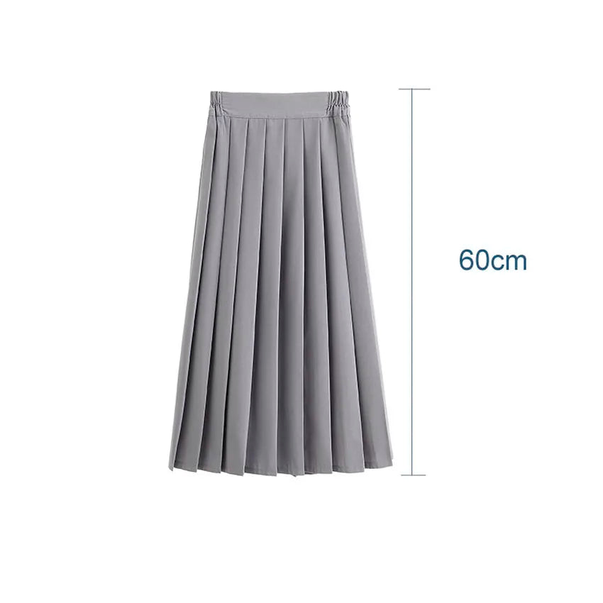 Japanese Student Girls Skirt School Uniform Solid Color Suit Pleated Skirt Short/Middle/Long High School Elastic Waist Dress
