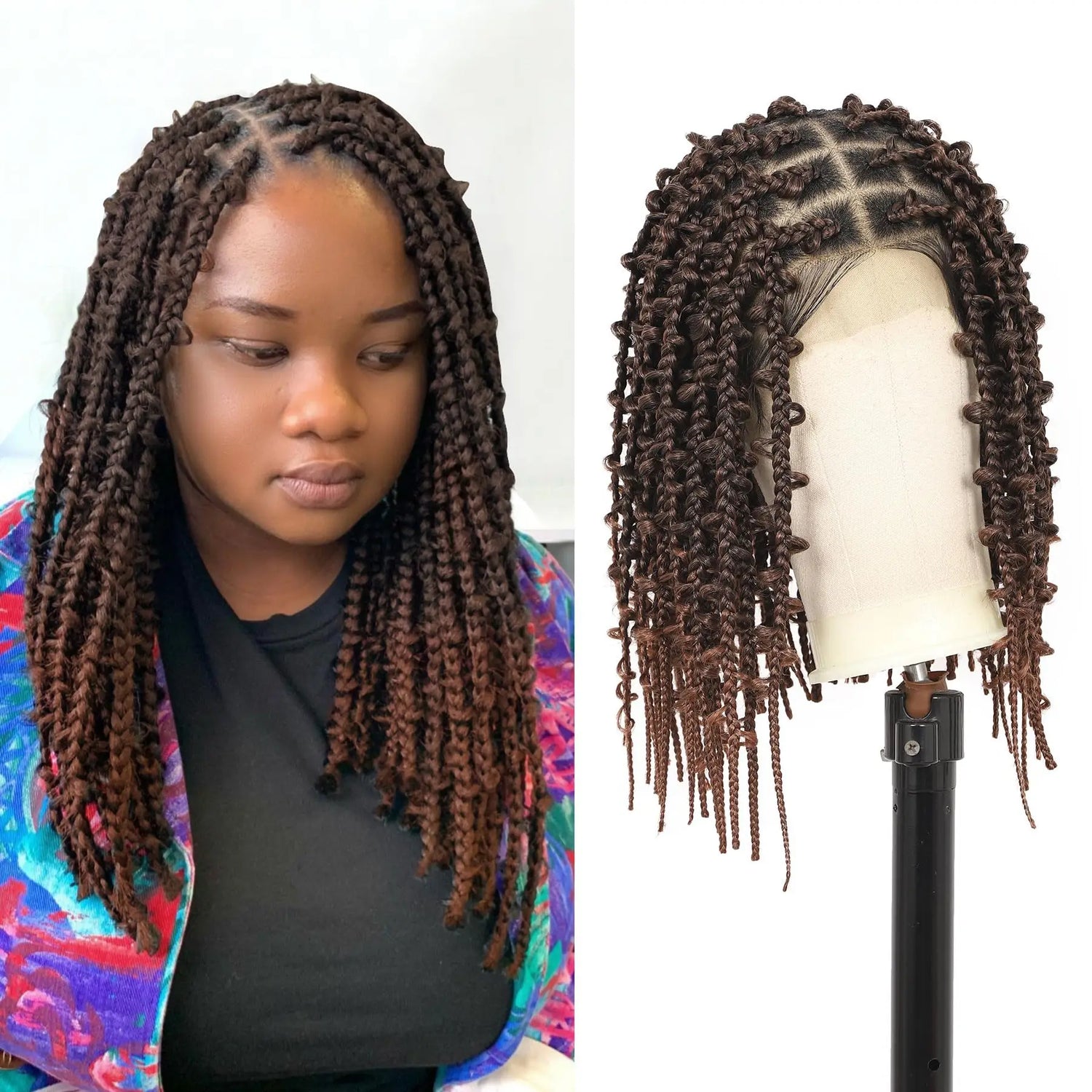 Kalyss- 14" Short Knotless Box Braided Wigs for Women Butterfly Bob Full Double Lace Braid Wigs with Baby Hair Front Cornrow