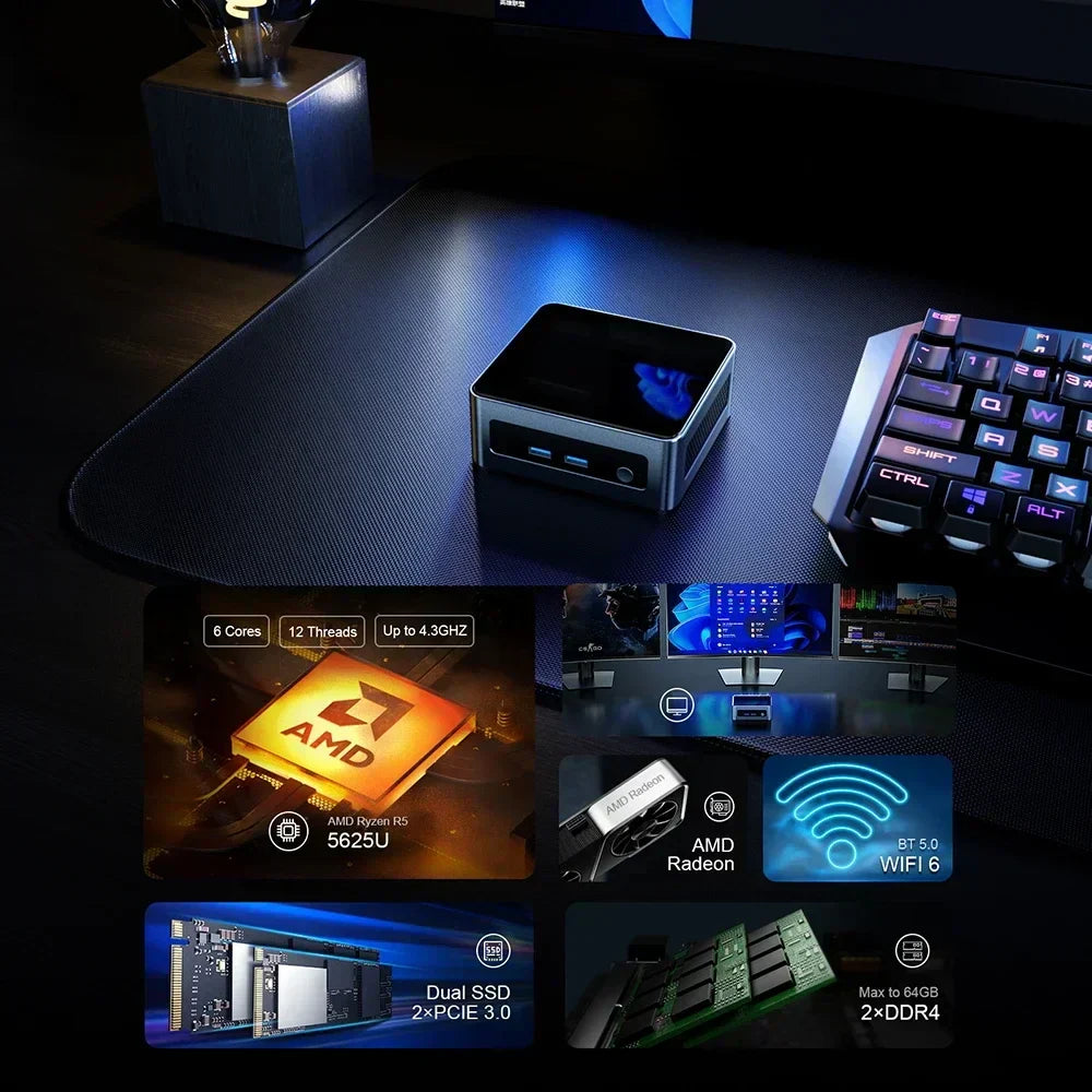 Chatreey Mini PC AN2 PRO Ryzen 5 5625U 6 cores Gaming Desktop Computer NVME SSD WIFI6 HDMI Windows 11 Pro