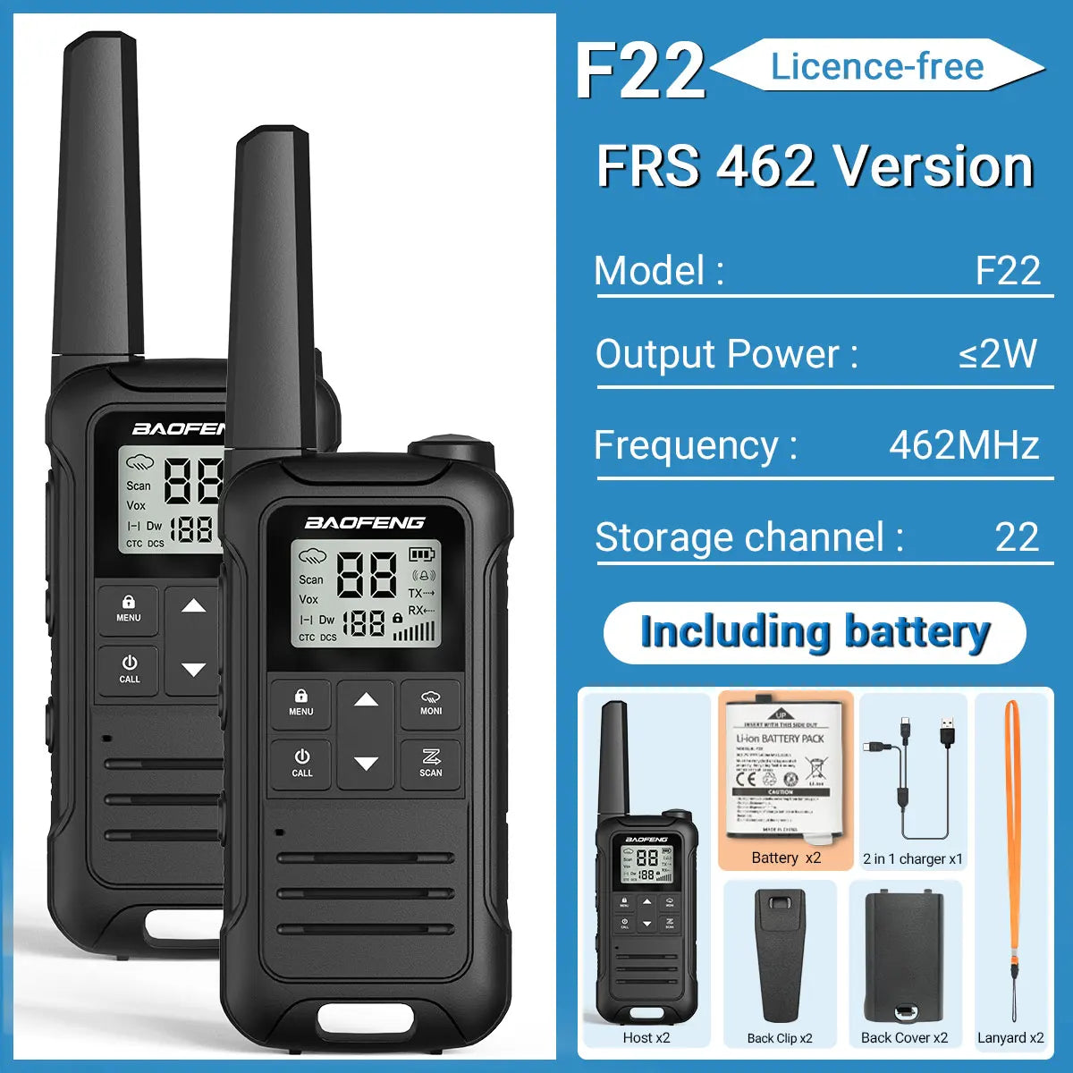(Pack of 2) Baofeng F22 Walkie Talkie Portable Mini Communication Radio Profesional PMR446 /FRS Talkie Walkies Transceiver Radio