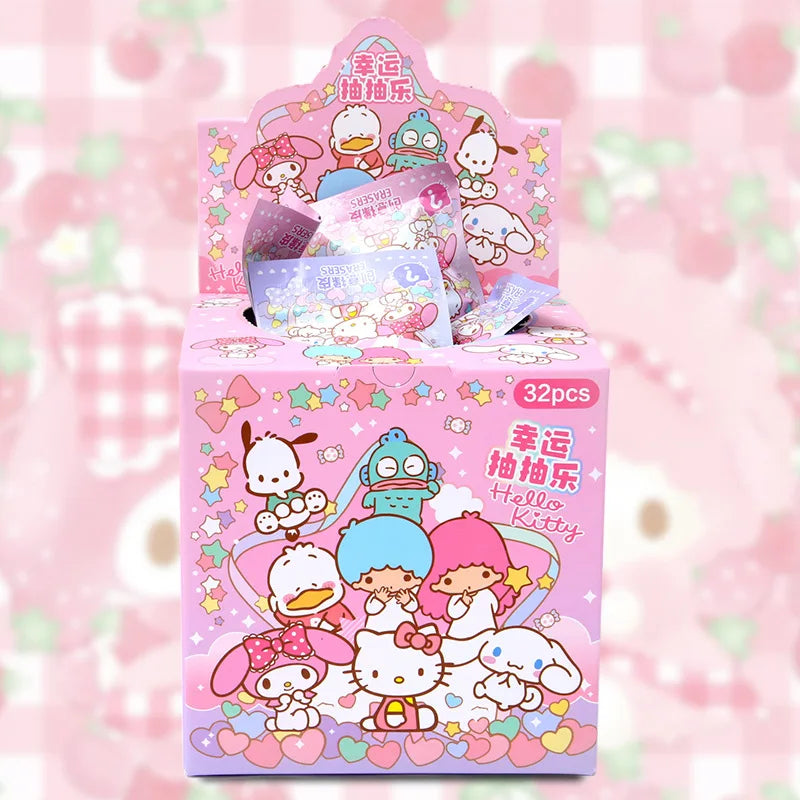 (Pack of 32) /Box Sanrio Blind Box Doll Pencil Eraser Hello Kitty Melody Pochacco Erasers Mystery Box Student Stationery Birthday Gift