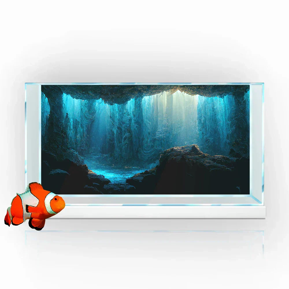 Aquarium Background Sticker, Underwater Cave Stone HD Printing Wallpaper Fish Tank Backdrop Decorations PVC Landscape Poster