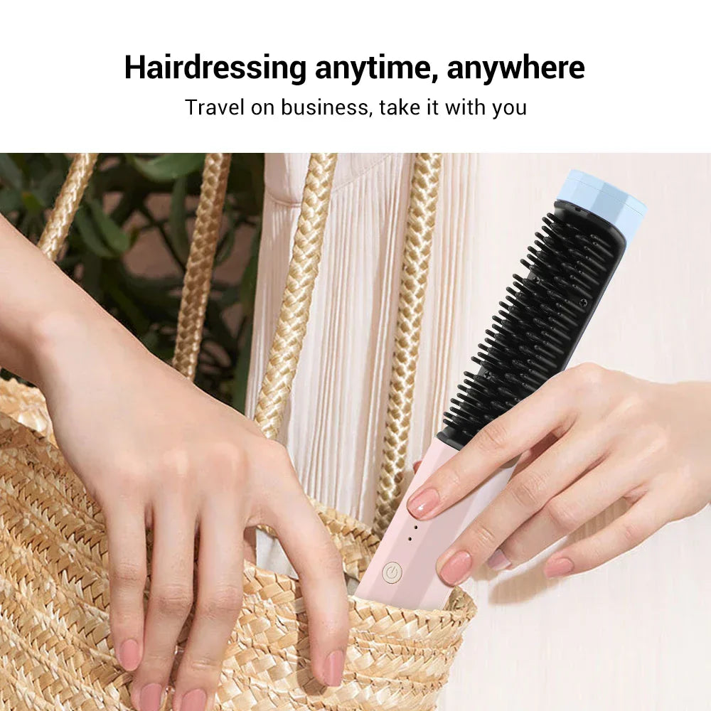 Professional Hair Hot Heating Comb Straightener for Women's Hair Wigs Beard Electric Straightening Brush Smoothing Comb Wireless