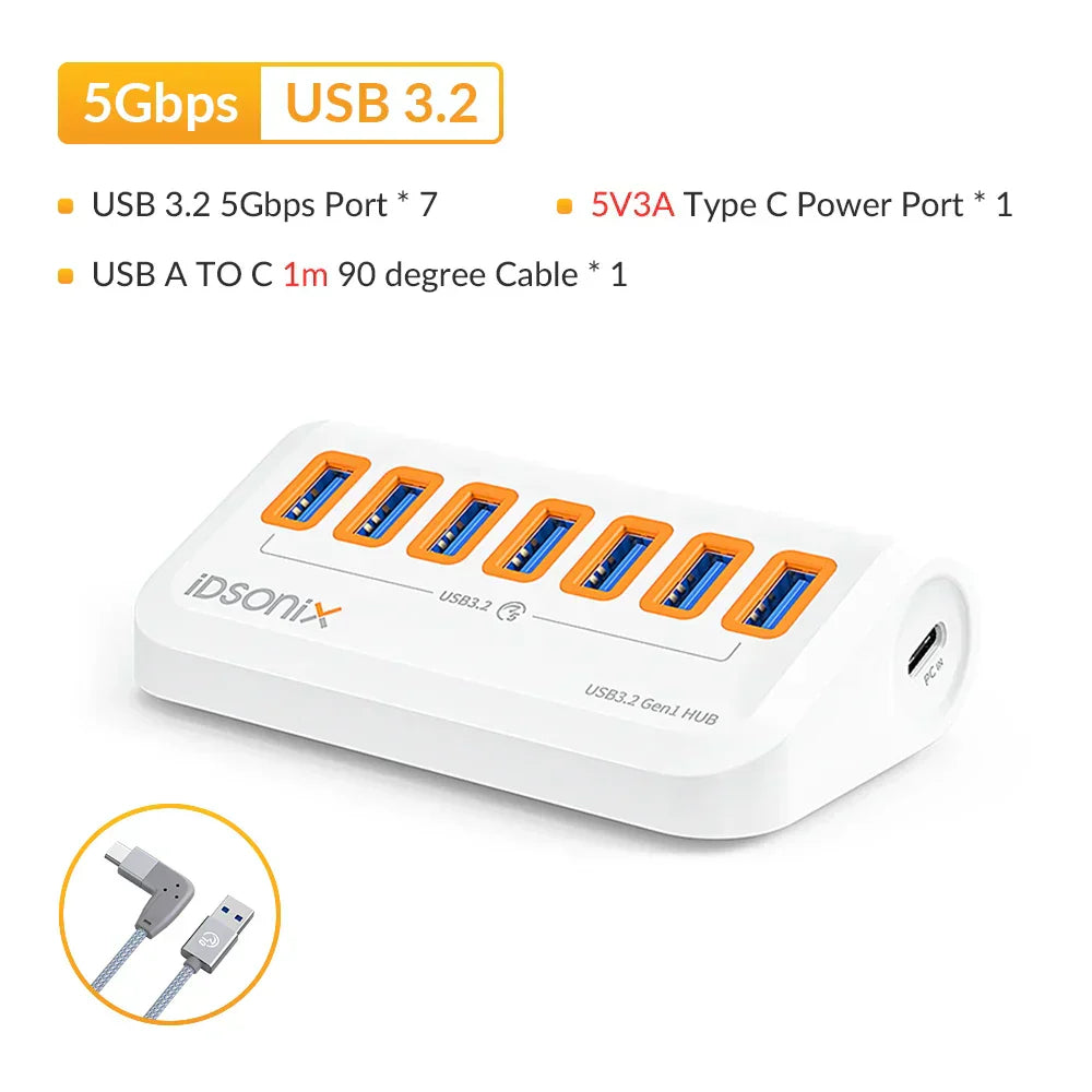 IDsonix USB Splitter USB 3.2 Hub 10Gbps Type C Adapter Multi Ports USB 3.0 Docking Station Hub for Surface Macbook Laptop PC Hub