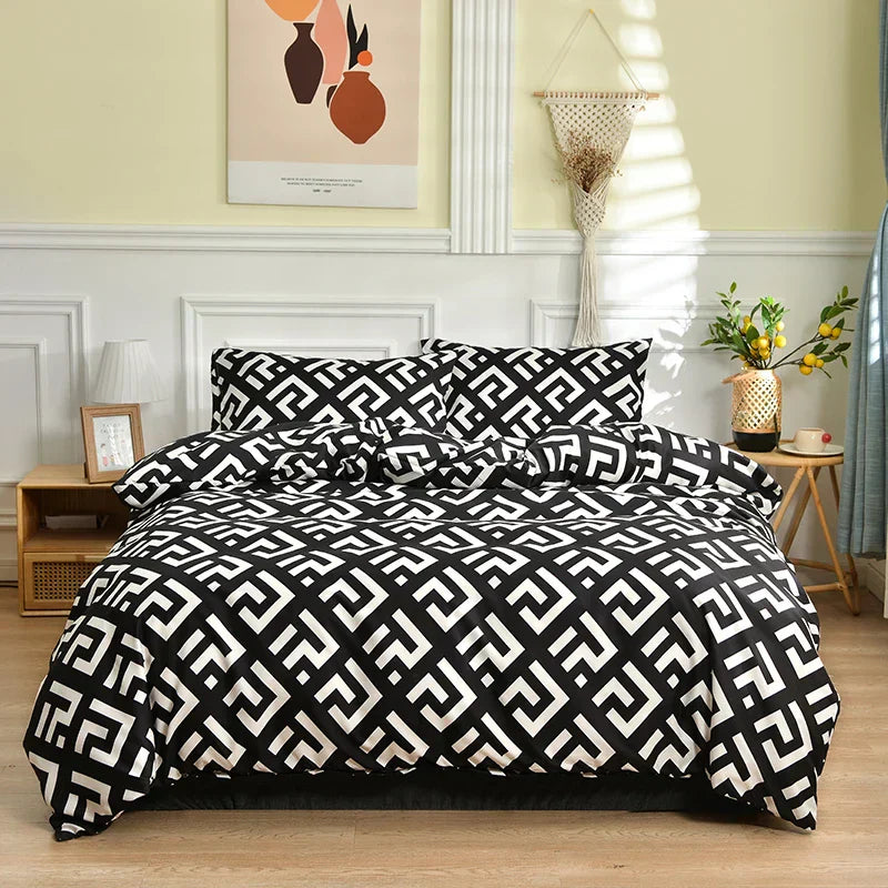 Black and White Bedding Set for Double Bed sabanas cama matrimonial Queen/King Comforter Sets Single Duvet Cover with Pillowcase