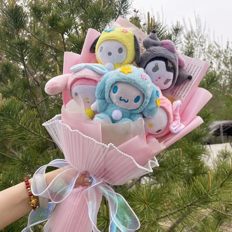 Christmas Gifts Cartoon Sanrio Plush Bouquet My Melody Kuromi Cinnamoroll Kt Cat Plush Doll Toy Valentine Graduation Gifts