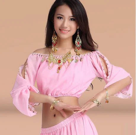 New arrival crystal cotton and mesh belly dance top momen half sleeves belly dance tops sexy top 9 colors