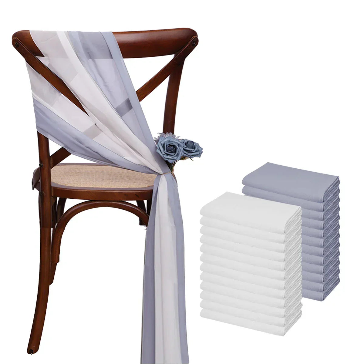 (Pack of 24) 17x275cm Chiffon Chair Sashes 12 Set Sage green Chair Sash Wedding Chair Covers Ribbon Wedding Party Aisle Chair Decor