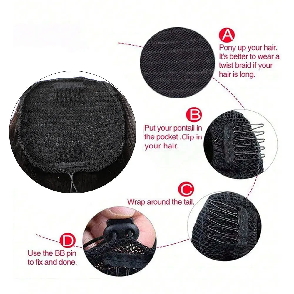 Straight Ponytail Extensions Human Hair Newmi Natural Black Drawstring Ponytail Human Hair Extension for Women 100-130g/pc