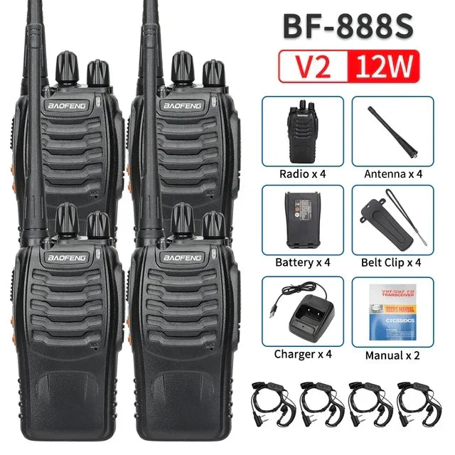 (Pack of 4) 2/ Baofeng BF-888S 12W Walkie Talkie Dual Band Portable Long Range Standby UHF 400-470MHz USB Ham Two Way Radio for Hunting