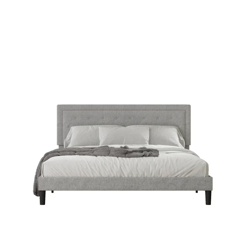 Light Grey Bed Frame with Adjustable Border Headboard King/Queen/Full Size,Bedroom double bed, adult and adolescent bed
