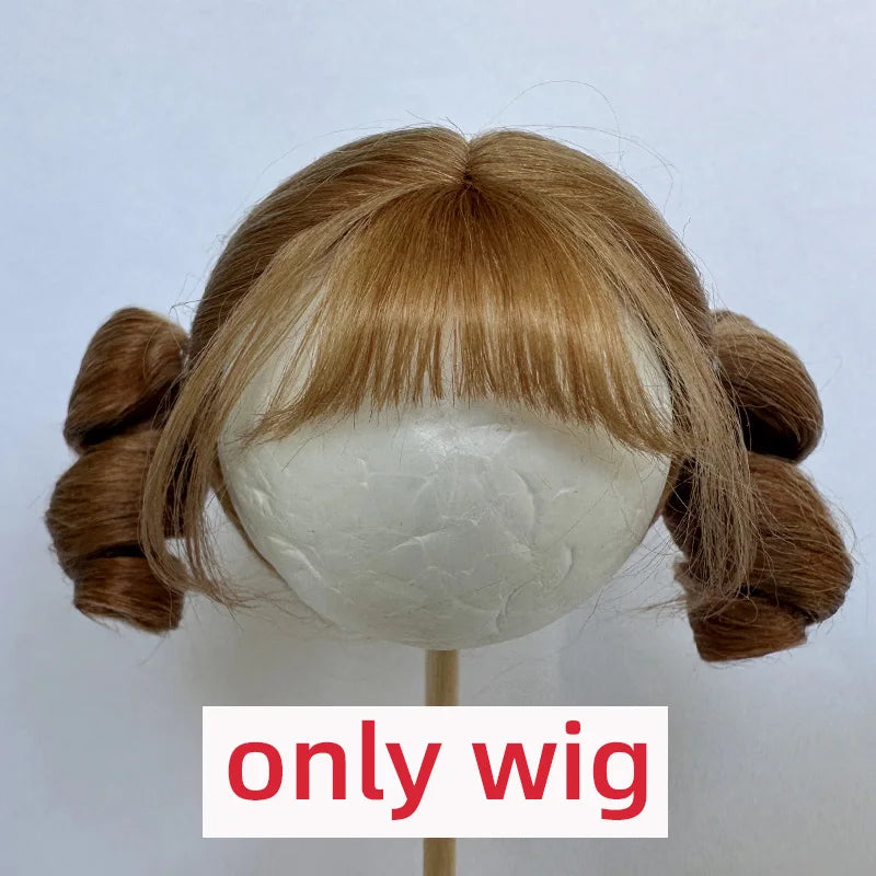 Doll Wig Bangs Ponytail Curly Soft Mohair Wig Suitable for Ob11, 1/12bjd, 1/8BJD Doll Wig Doll Accessories