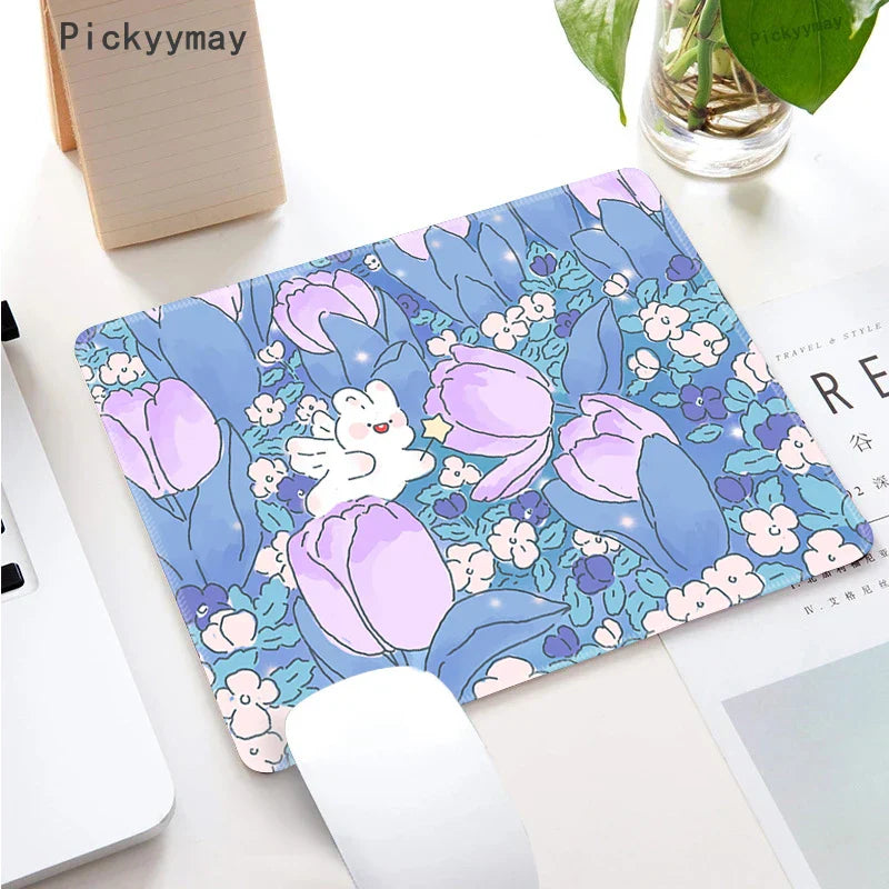 Small Mouse Pad Green Cute Flower Mousepad Kawaii Cat And Rabbit Cartoon Laptop Rug Keyboard Table Mat Deskpads Pc Mausepad 2mm