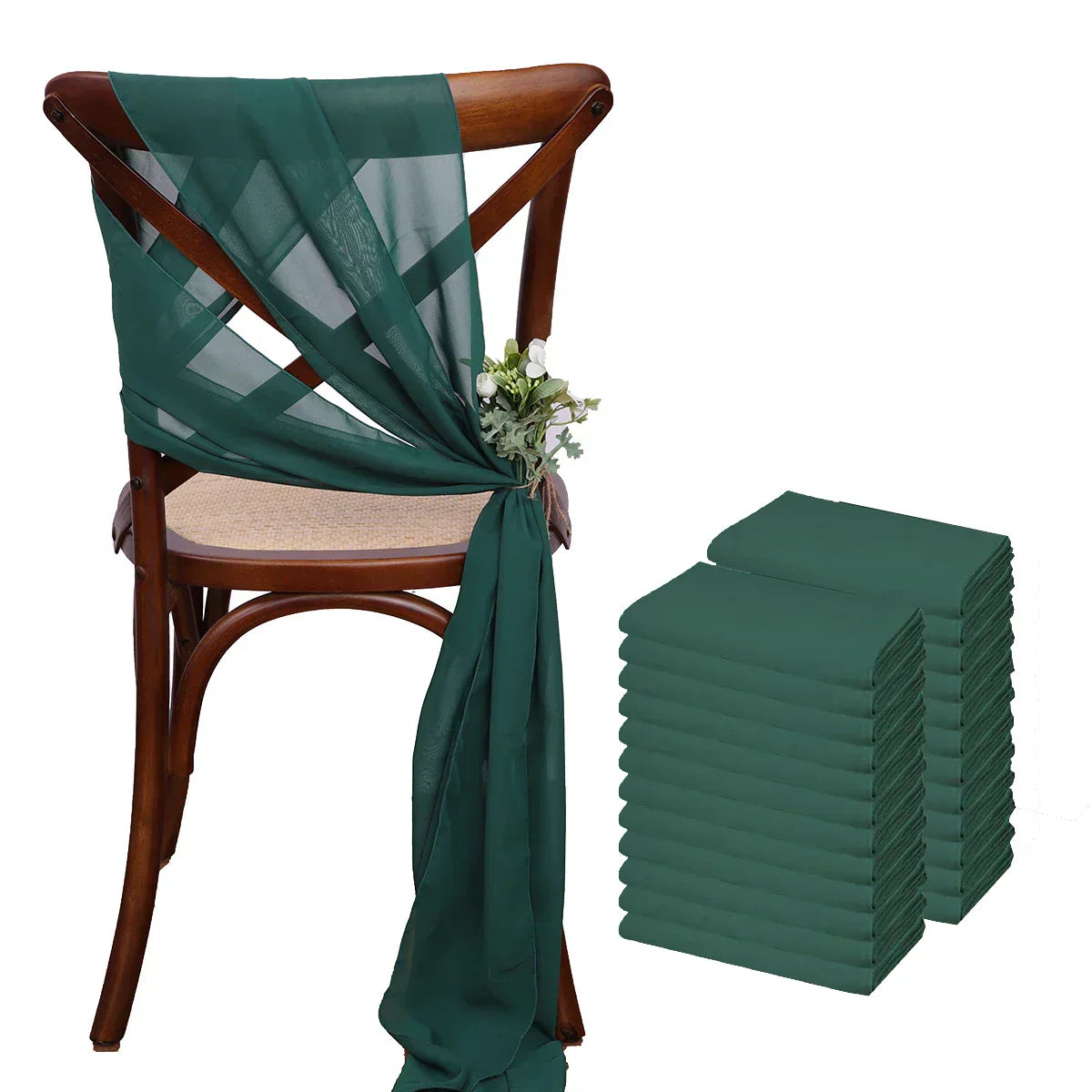 (Pack of 24) 17x275cm Chiffon Chair Sashes 12 Set Sage green Chair Sash Wedding Chair Covers Ribbon Wedding Party Aisle Chair Decor