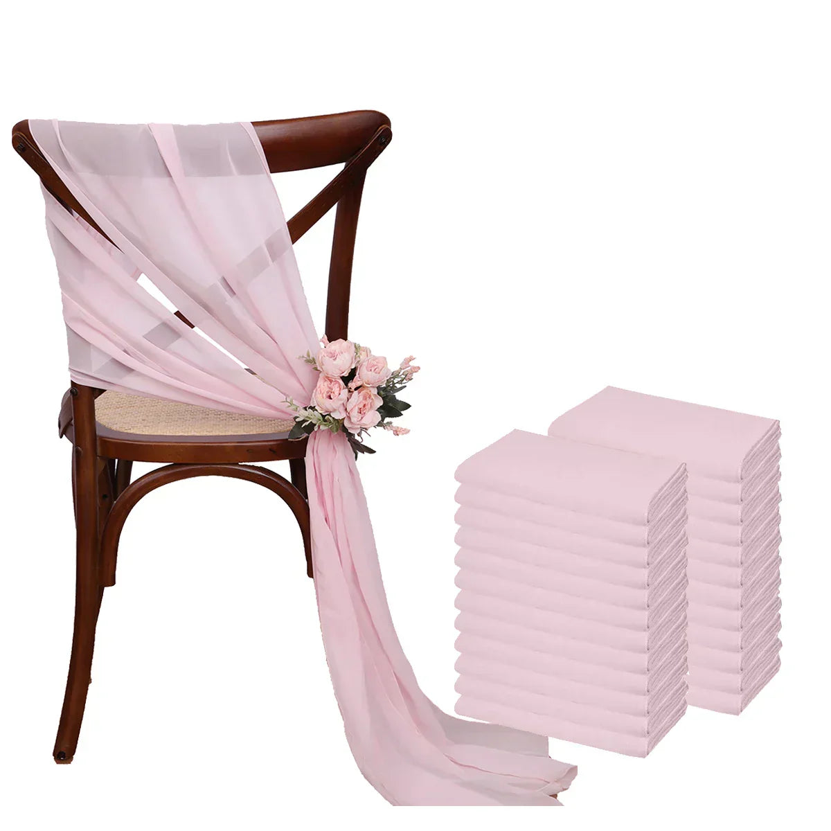 (Pack of 24) 17x275cm Chiffon Chair Sashes 12 Set Sage green Chair Sash Wedding Chair Covers Ribbon Wedding Party Aisle Chair Decor