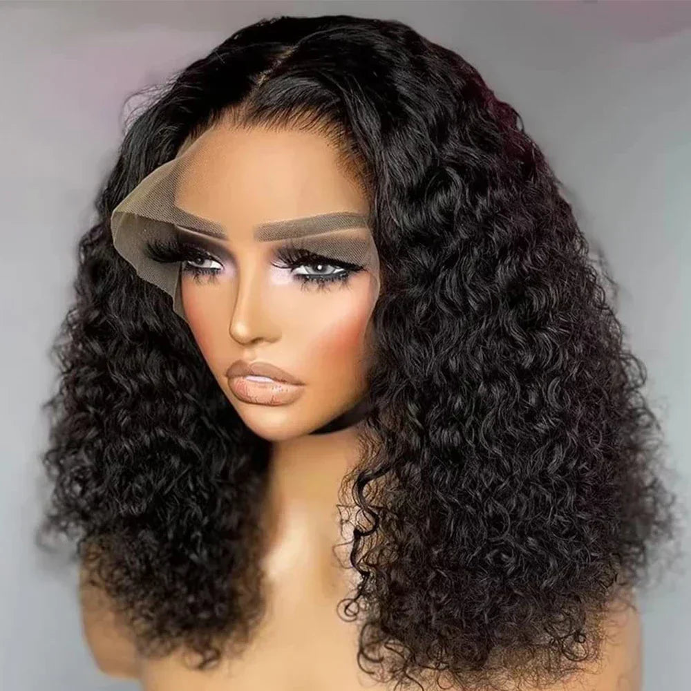 Glueless Transparent 13x4 Lace Front Human Hair Wigs Brazilian Water Deep Wave Lace Frontal Closure Short Bob Wigs For Women