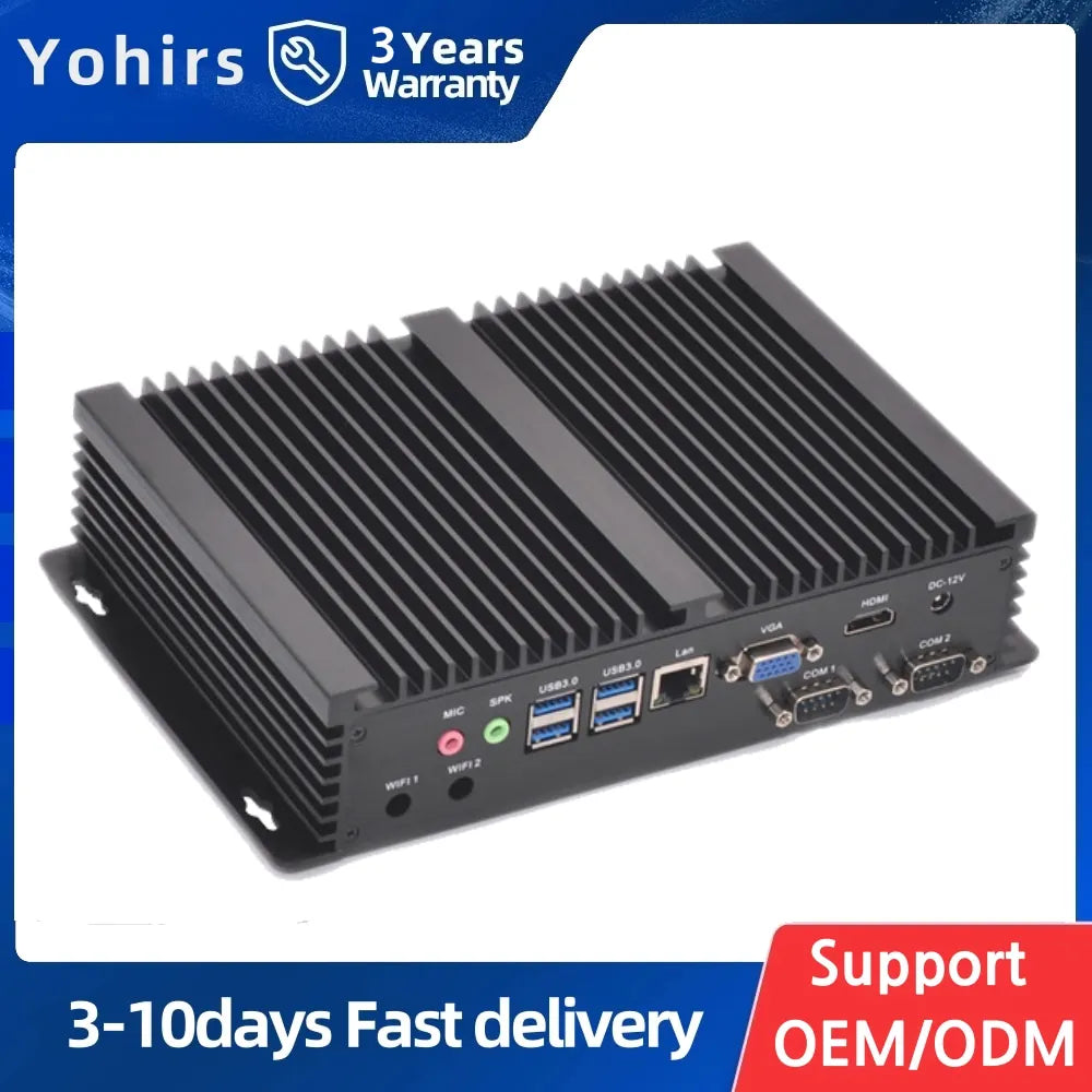Yohirs Embedded Fanless Industrial Mini PC I5 8250U I7 8550U 2*DDR4 RAM 2*RS232 COM HDMI VGA 7*USB WiFi Barebone Computer