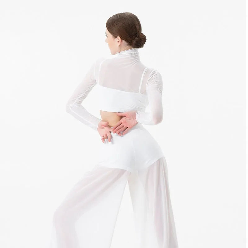 Dance Suit Women Elegant Classical Modern Contemporary Lyrical Dance Practice Mesh Tops Pants Suit Ballet Performance Wear